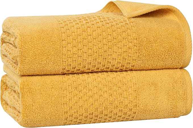 Superior Playa Zero Twist Cotton Medium Weight Bath Sheets, for Guest Bath, Bathroom, Shower, Spa, Plush, Quick Dry, Ultra-Soft Towels, Essentials, Waffle Textured, Oversized Towels, Set of 2, Gold