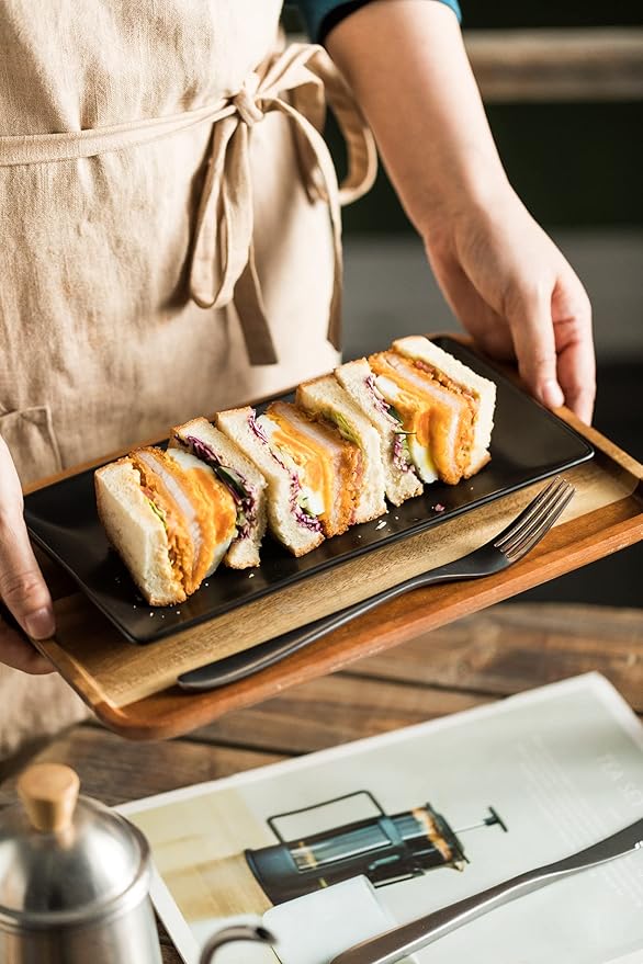 YHOSSEUN Ceramic Serving Platters Set of 4, Rectangular Serving Platters and Trays for Food, Sushi, 9.8 In Serving Dishes for Entertaining, Matte Black Serving Plate Halloween Table Decor