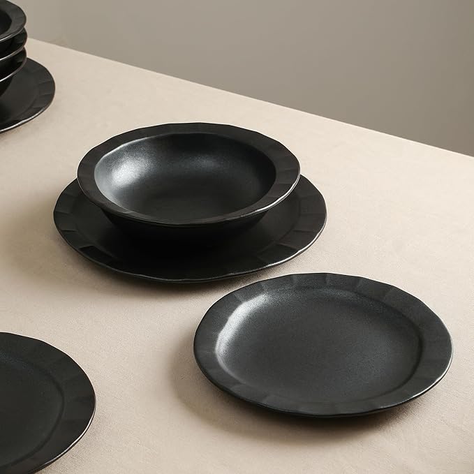 Stone Lain Oasis 4-Piece Dinner Plate Set Stoneware, Black
