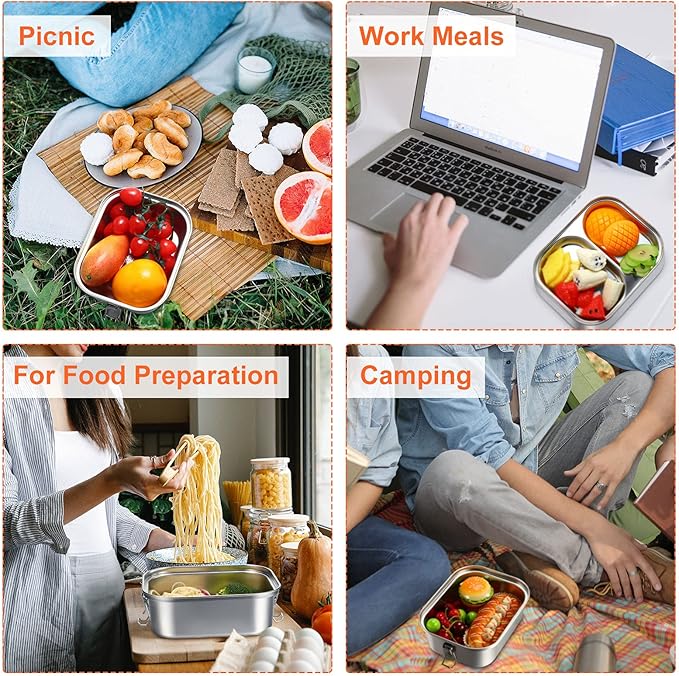 2 Pieces Metal Bento Box for Adults Metal Lunch Box Stainless Steel Bento Containers Leakproof Dual Tiers Lunch Container With Airtight Valve Handle Dishwasher Safe(Medium)