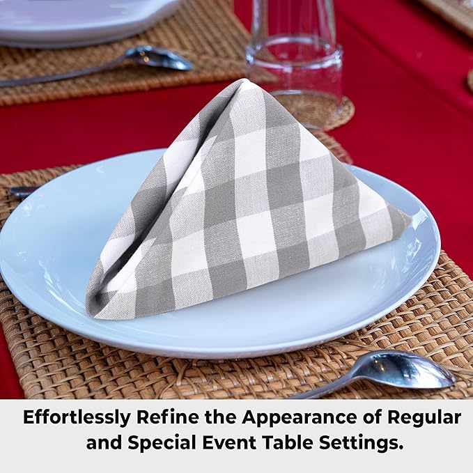 Urban Villa Cotton Dinner Napkins Set of 12, Highly Absorbent Soft Premium Cloth Napkins 20x20 Inches, Hotel Quality Reusable & Washable Table Dinner Napkins for Home - (Grey/White, Buffalo Checkerd)