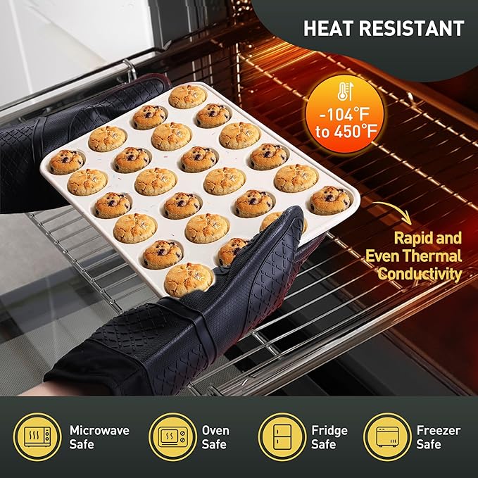 Socisen 2 Pack 24 Cups Silicone Mini Muffin Pan with Metal Reinforced Frame Silicone Molds Cupcake Cake Baking Cheesecake Pans Cookie Baking Chocoflan Cupcake Mold Mini Bundt Cake Pan Women Gift