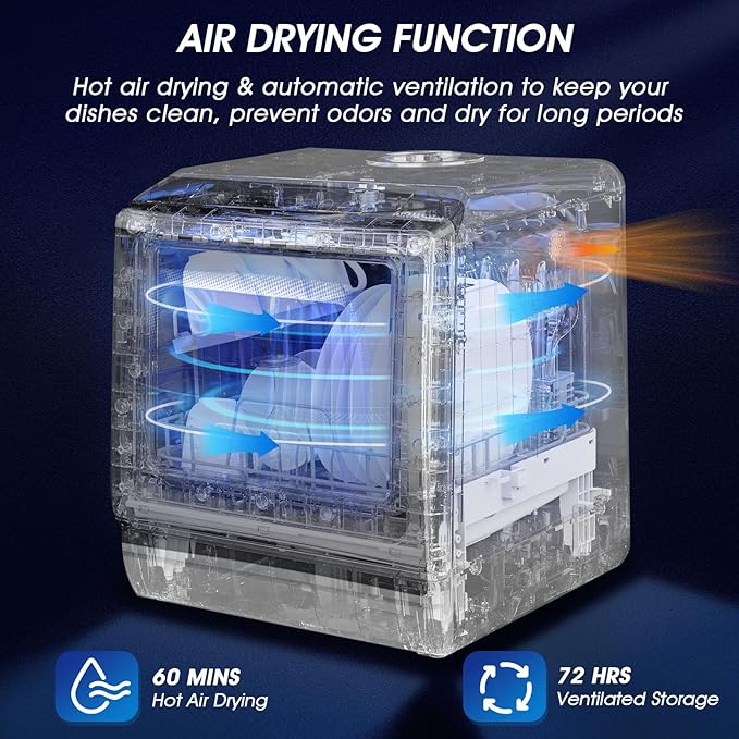 AIRMSEN Portable Countertop Dishwashers, 5 Washing Programs Mini Dishwashers with 5 L Built-in Water Tank and Double-layered Glass Door, No Hookup Needed for Home, Apartments & RVs