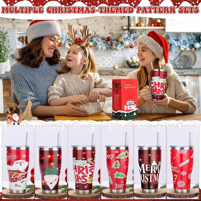 Mifoci 6 Pcs Christmas Tumblers 30oz Stainless Steel Christmas Travel Coffee Cup Double Insulated Vacuum Tumbler with Lid Straw Santa Claus Holiday Mug Gifts for Coworker Team Teacher(Novelty)
