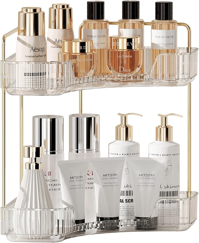 YCIA&DONE Rotating Makeup Organizer and Corner Bathroom Organizer Countertop Clear