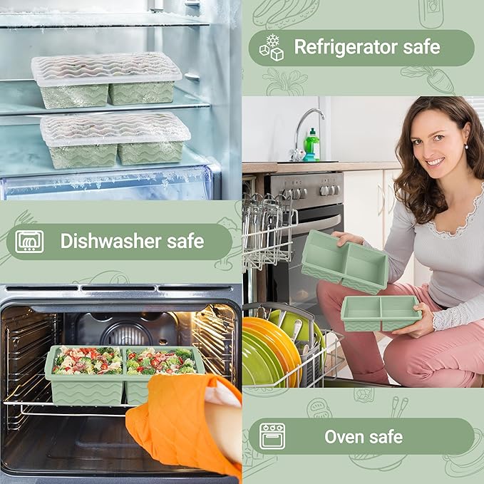 Aopigavi Silicone Freezer Tray with Lid – 2-Cup Soup Freezer Container Molds, Large Ice Cube Trays for Freezing Soup, Sauce & Broth, Meal Prep & Food Storage – Oven & Dishwasher Safe, 2-Pack