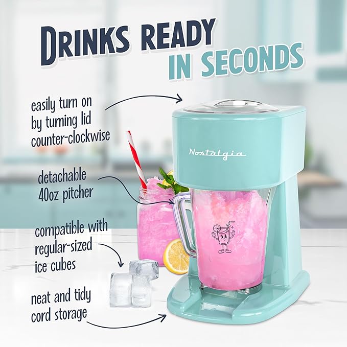 Nostalgia Retro 40-Ounce Frozen Beverage Station - Slushie Machine and Ice Shaver with Automatic Mixing for Soda, Cocktails and Margaritas - Easy & Safe Use - Aqua