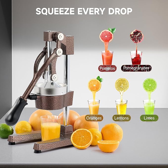 CO-Z Hand Press Juicer Machine, Manual Orange Juicer and Professional Citrus Juice Press for Orange Watermelon Pom Lime Lemon Juice Cocktail, Commercial Lemon Squeezer and Orange Crusher, Copper