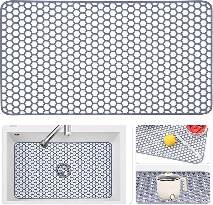 Bestjing Silicone Sink Protectors for Kitchen Sink - 26"x 14" Kitchen Protector Accessory, Non-Slip Heat Resistan Mat for Bottom of Farmhouse Stainless Steel Porcelain, Dishwasher Safe (Gray)
