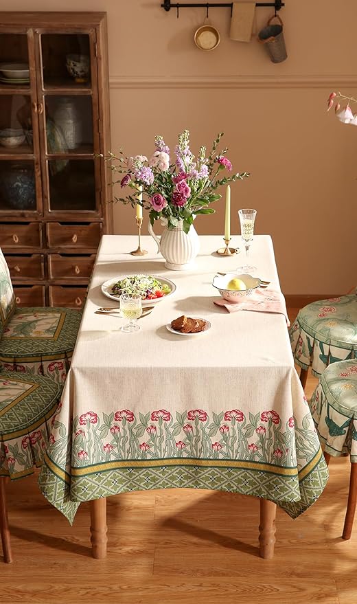 patdrea Designer Green Table Cloth for Square Table,Vintage Linen Leaves Pattern Breathable Tablecloth,Floral Cover Decor for Kitchen Dining Christmas,Thanksgiving,67"x67"-Cecilia D