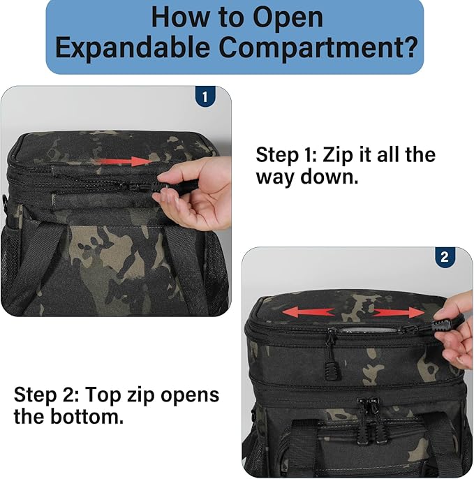 Lunch Box Cooler Bag - Insulated Tactical Lunchbox for Men - Large Lunch Pail or Adults Work Outdoor Shifts Trips Black Camo 16L