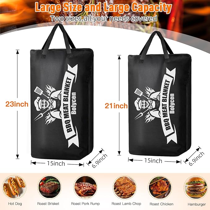 Upgraded BBQ Blanket for Resting Meat,Smoker Accessories Brisket Blanket, Insulated Meat Resting Bag with Wide Mouth for Steaks/Pork Shoulders/Turkeys, BBQ Accessories Grilling Gifts for Men (23inch)