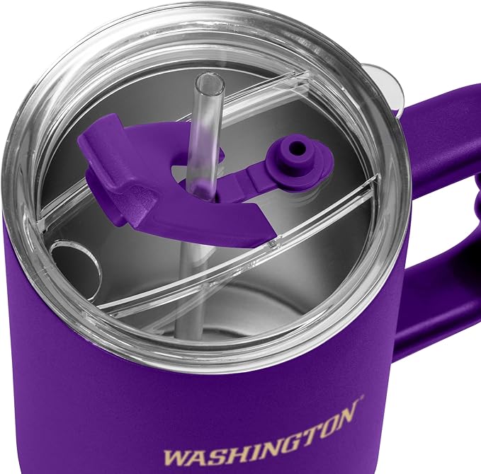 Logo Brands NCAA 40 oz Tumbler with Handle -Stainless Steel Insulated Travel Tumbler with Straw Lid – Powder Coated, Leak-Resistant, Keeps Drinks Hot/Cold – Great for Tailgating, or Everyday Use