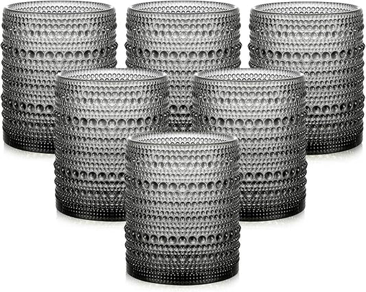 ZMOWIPDL Vintage Glassware Drinking Glasses Set of 6,12 oz Hobnail Glass Cups,Embossed Grey Water Tumbler,for Beer,Cocktail,Whiskey,Juice and Various Mixed Drinks- 1 Cleaning Brush