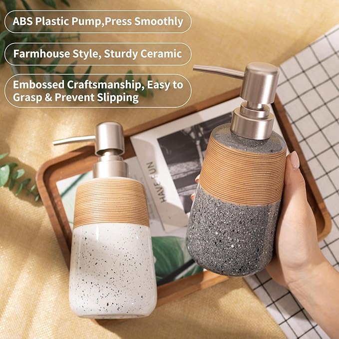 Ceramic Hand Soap Dispenser, 15 Oz Liquid Soap Dispenser for Bathroom Countertop Dish Soap Dispenser for Kitchen Sink, Bathroom Lotion Bottle Dispensers Farmhouse Kitchen Decor, White
