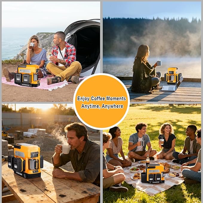 Taingwei Cordless Coffee Maker for Dewalt 20V Battery, Portable Drip Coffee Maker with Electric Coffee Grinder for RV, Camping, Travel, Car, Hiking (Battery Not Included)