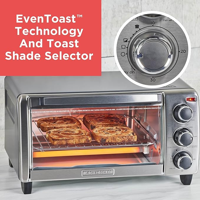 BLACK+DECKER TO1313SBD Toaster Oven, 15.47 Inch, Silver