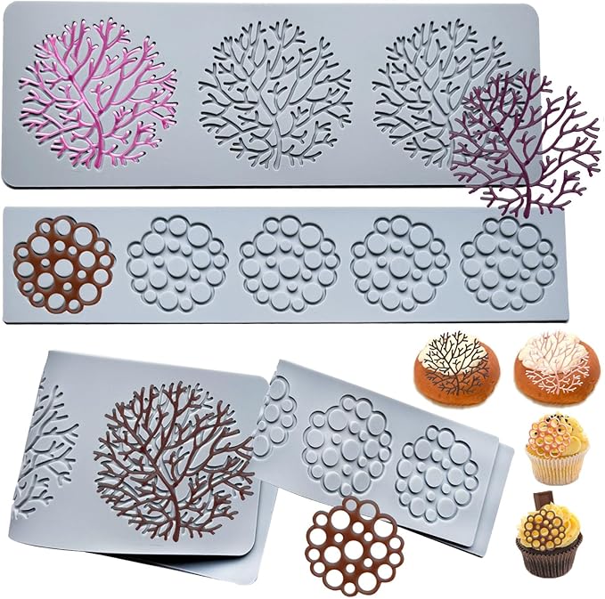 4PCS Tuile Molds Silicone,Acxydm Leaf Silicone Mold Bubble Fondant Mold,Lace Molds for Cake Decorating,3D Leaf Bubble Candy Chocolate Mold for Baking,Sugar Craft,Cupcake,Polymer Clay