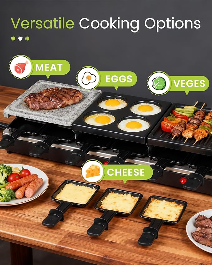 Raclette Table Grill - Indoor Electric Grill Griddle - Nonstick Extra Large Reversible 4-In-1 Outdoor Dishwasher Safe with Cheese 12 Paddles 12 Spatulas for 12 Person, FD-12RN1650
