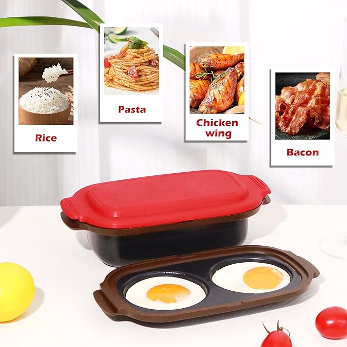Microwave Egg Cooker & Microwave Grill Pan 3 Pcs with Lid for Grilling, Browning, and Crisping Vegetables, Sandwich, & Meat, Microwave Nonstick Cookware for Quick, Healthy Meals