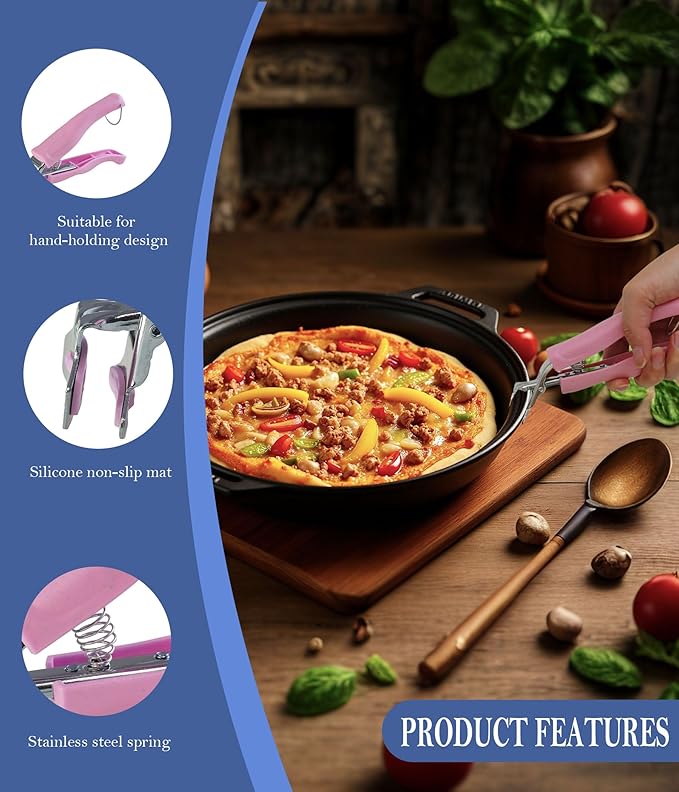 Stainless Steel Anti-Scalding Hot Bowl Dish Plate Gripper Clips Tongs Clamp Holder for Moving Hot Plate or Bowls with Food Out from Instant Pot Microwave Oven (1, Pink)