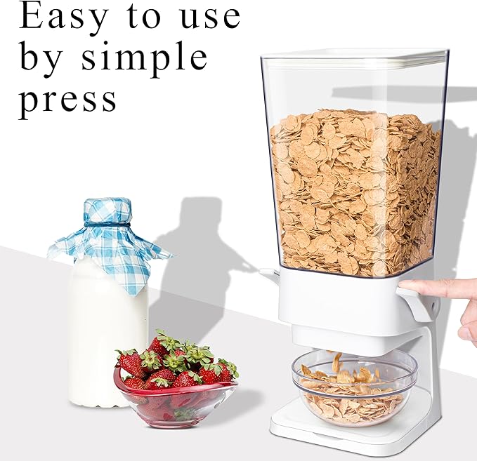 Cereal Dispenser Countertop, 5L Cereal Containers Storage Dispenser for Pantry, Large Dry Food Cereal Dispenser, Not Easy to Crush Cereal, Can Hold Oatmeal, Candy, Snack, Grain, Pet Food (White, 1Pc)