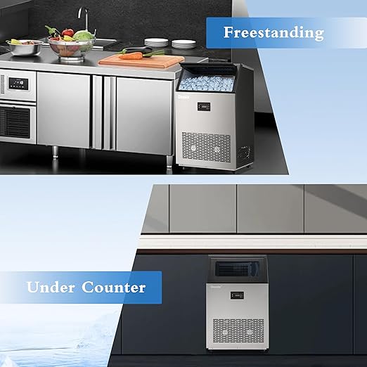 Dessiz Commercial Ice Maker Machine, 130lbs/24H Stainless Steel Under Counter ice Machine with 40lbs Ice Storage Capacity, Freestanding Ice Maker.