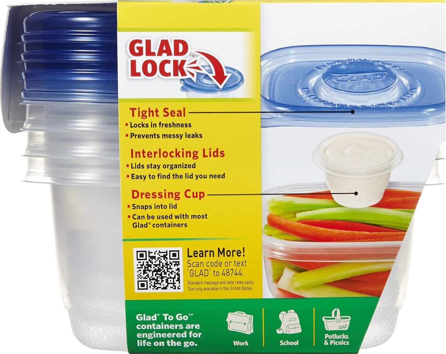 GladWare To Go Snack Food Storage Containers, Medium Rectangle Holds 24 Ounces of Food, 4 Count Set | Tupperware, Plastic Food Container, Meal Prep Container, Plastic Containers with Lids