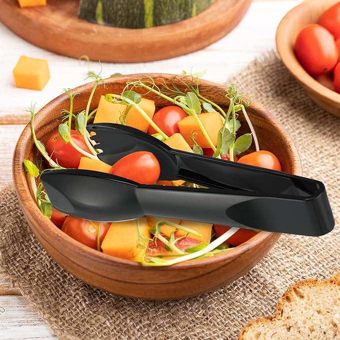 Patelai 6 Inch Utility Tong Plastic Serving Tongs Bulk Scalloped Serving Utensils Charcuterie Accessories Heavy Duty Tongs for Cooking Appetizers Food Catering Dinner Party(Black,12 Pcs)