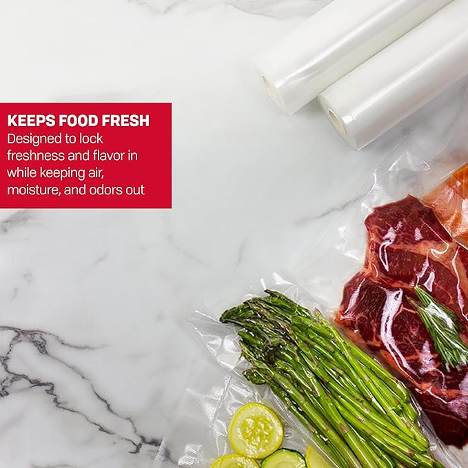 NESCO Vacuum Sealer Bags 8" x 20", Use for Sous Vide or Meal Prep, BPA Free, Dishwasher Safe, Tear Resistant, Safe to Microwave, Boil, or Freeze (Pack of 6)