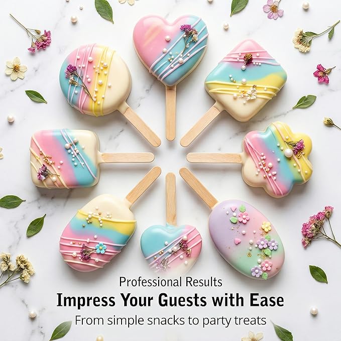 5 PCS Cake Pop Mold Set with 7.87-inch Tray, Heart Square Cloud Oval Round 3D Printed Cake Pop Cutter and Pusher, Baking Molds for Home Baking, Birthday Parties, Wedding Desserts