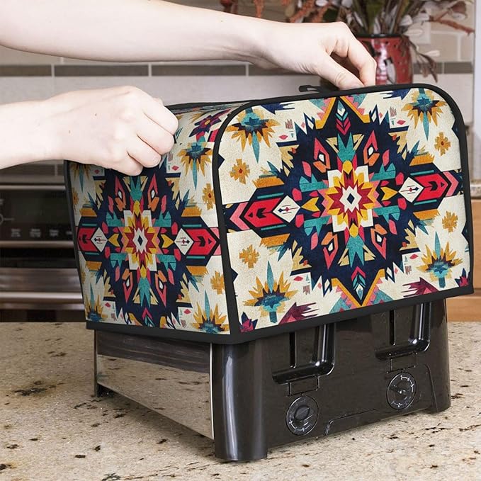 Southwestern Pattern Covers for Toasters 4 Slice,Cute Funny Bread Machine Cover with Handle,Washable Stain Resistant Kitchen Small Appliance Cover Dining Decor