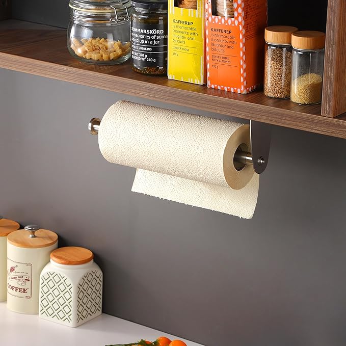 ZUNTO Paper Towel Holder Under Cabinet - Self Adhesive & Drilling, Stainless Steel Wall Mount Paper Towel Rack, One Hand Tear