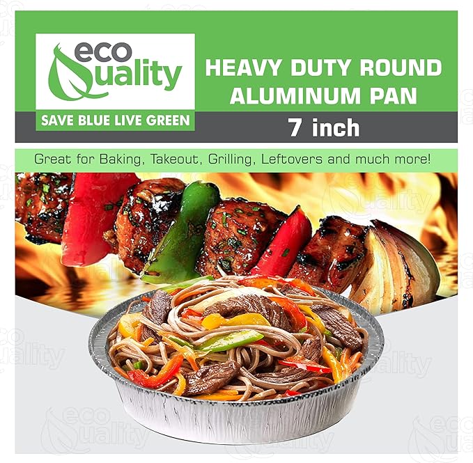 EcoQuality 7" Round Aluminum Foil Pans - Disposable Containers with Foldable Walls for Pie Baking, Cooking, Serving, Reheating, and Storing - Freezer and Oven Safe Tart Pan 250 Pack