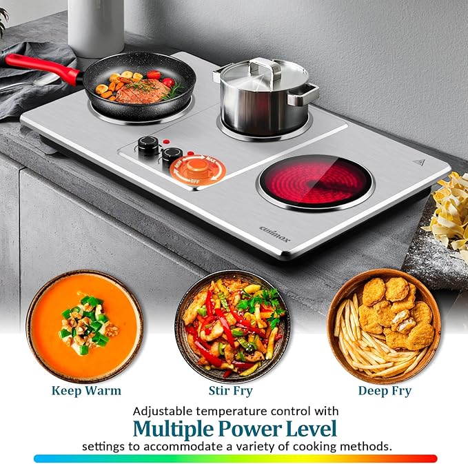 Cusimax Hot Plate Electric,Countertop Infrared Triple Burner with 7″ Ceramic Glass Cooktop,Electric Hot Plate for Cooking,11 Level Temperature Setting