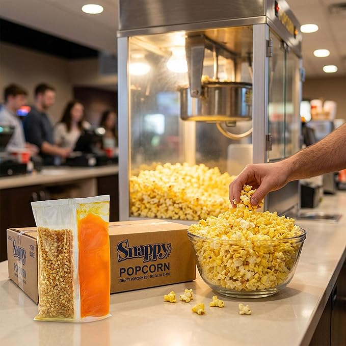 Snappy Snap-Paks All in One Popcorn Portion Packets for 8 oz Popping Machine, Kernels, Oil, and Salt, 24 Count
