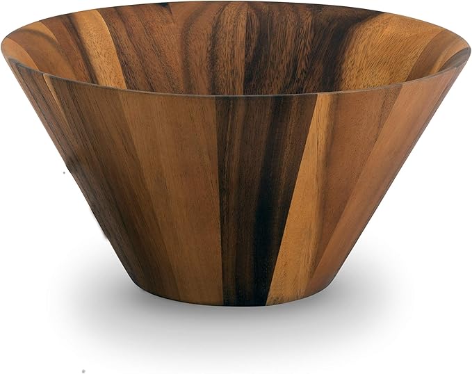 Arthur Court Acacia Wood Serving Bowl for Fruits or Salads Straight Angle Shape Style Large 12 inch Diameter x 7.5 inch Tall Wooden Single Bowl