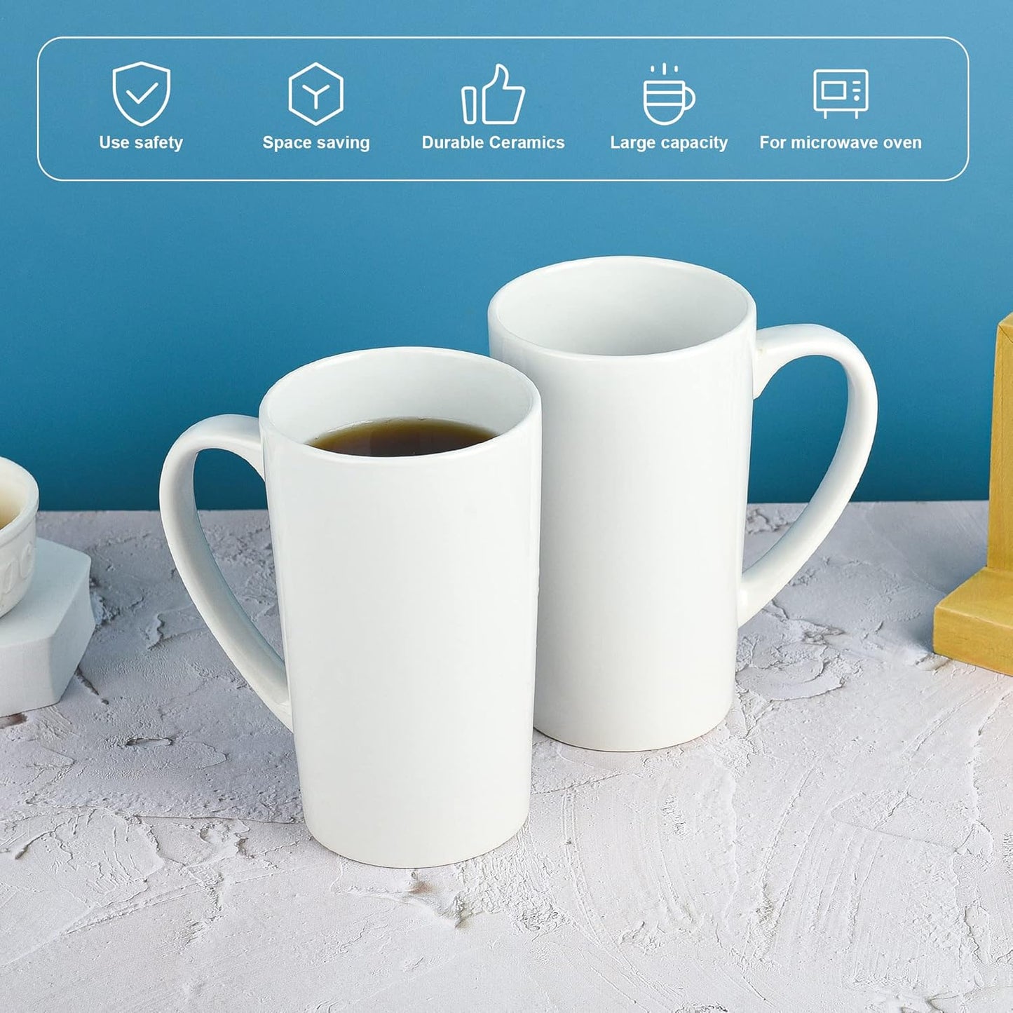 22oz white Super Large tall Ceramic Coffee Mugs Large Handles Set of 4