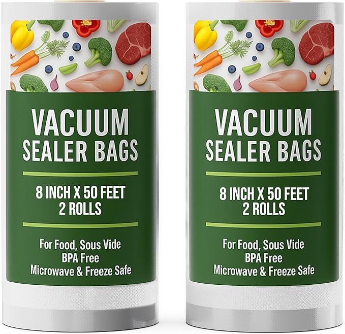 Houseables Vacuum Sealer Bags, Vacuum Sealer Rolls, Food Saver Bags Rolls, 8 Inch, Vac Seal, Sous Vide, Food Storage, Freezer, Sealing, Machine, Cooking, Air Sealable, BPA Free, Heavy Duty, 8x50, 2PK