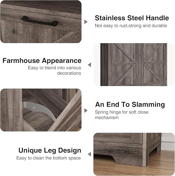 Befrases Tilt Out Trash Can Cabinet for 13 * 1 Gallon Trash Can, Farmhouse Kitchen Island Cabinet with Adjustable Shelf for Hidden Laundry Basket, Dog Proof Garbage Can for Dining Living Room, Grey