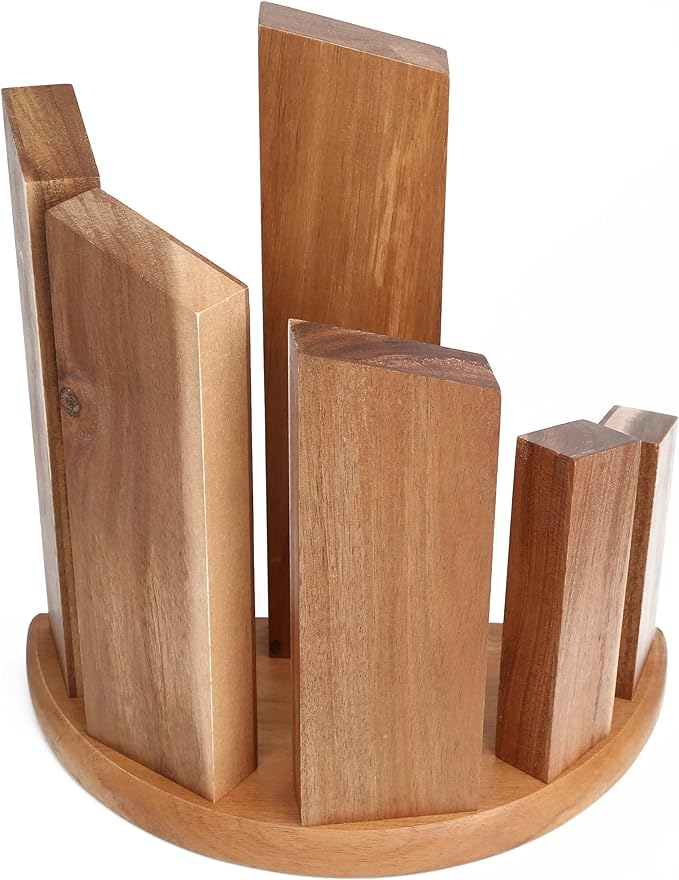 Resafy Countertop Magnetic Knife Block - Double Sided Wooden Holder w/Strong Magnets,Space Saving Up to14 Knives Large Capacity Storage Stand