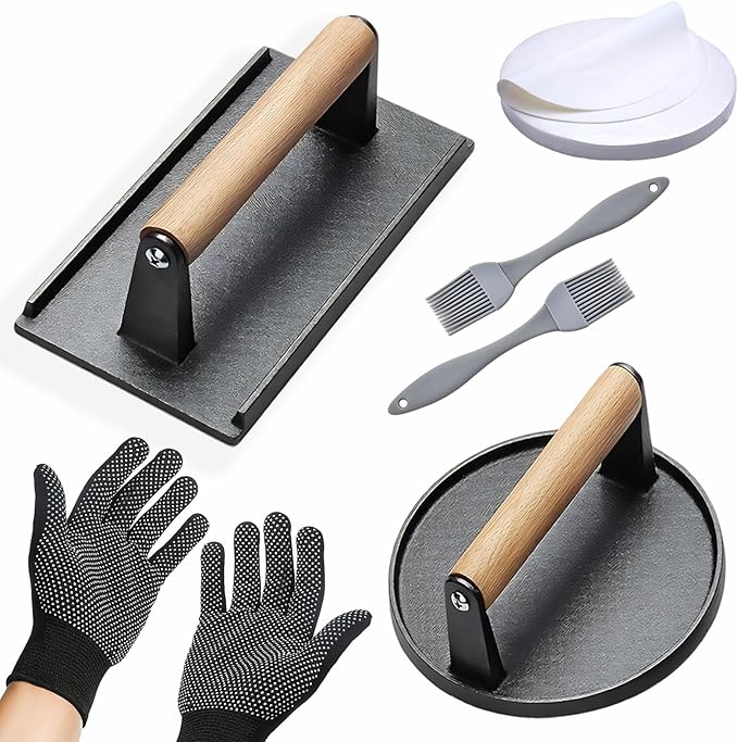 Smash Burger Press Kit 56 Pcs,grill press,7.9 Inch Cast iron hamburger smasher tool, Bacon Press,Burger Smasher for Grill and Griddle Accessories,Barbecues and Tailgates