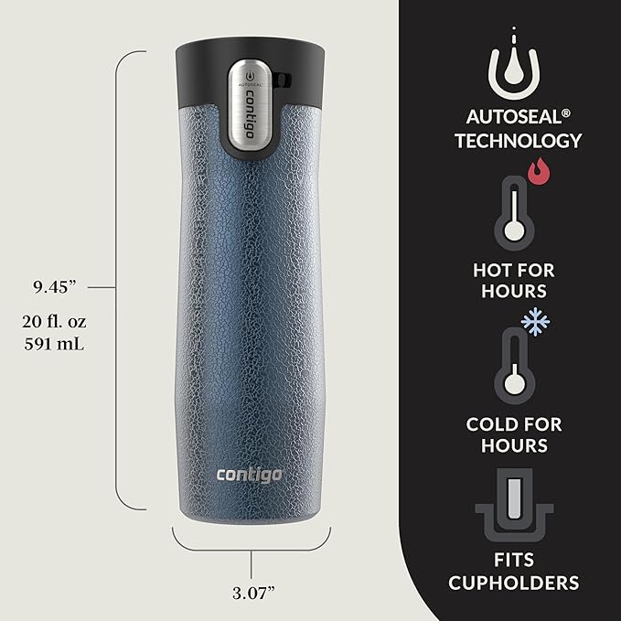 Contigo AUTOSEAL West Loop Vacuum-Insulated Stainless Steel Travel Mug with Easy-Clean Lid 20 oz 2-Pack Crystal Blueberry; Crystal Sake