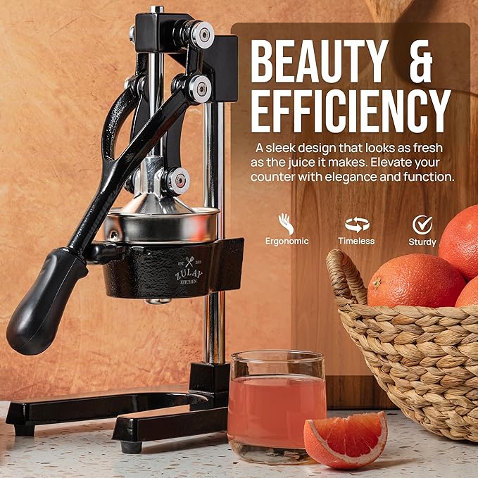 Zulay Kitchen Cast Iron Juicer - Heavy Duty Manual Juicer with Detachable Strainers for Easy Cleaning, Orange Juice Press for Citrus Fruits, Perfect for Bartenders, Juice Lovers & Health Enthusiasts