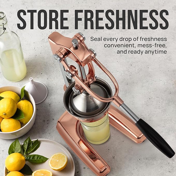 Zulay Professional Citrus Juicer - Premium Manual Citrus Press and Orange Squeezer - Metal Lemon & Lime Squeezer - Extra Tall Heavy Duty Cast Iron Manual, Rose Gold