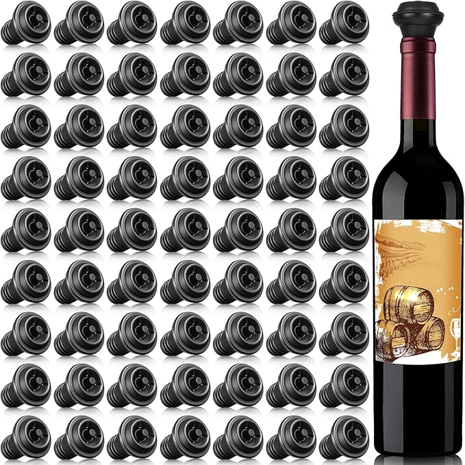Honoson 100 Pieces Wine Stopper Resealable Pump Vacuum Silicone Saver Practical for Kitchen Supplies Bottle Tools (Black)