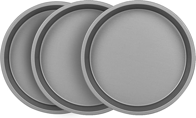 OvenStuff HG368-AZ Nonstick Bakeware 9" Round Cake Pan, Set of 3, Grey