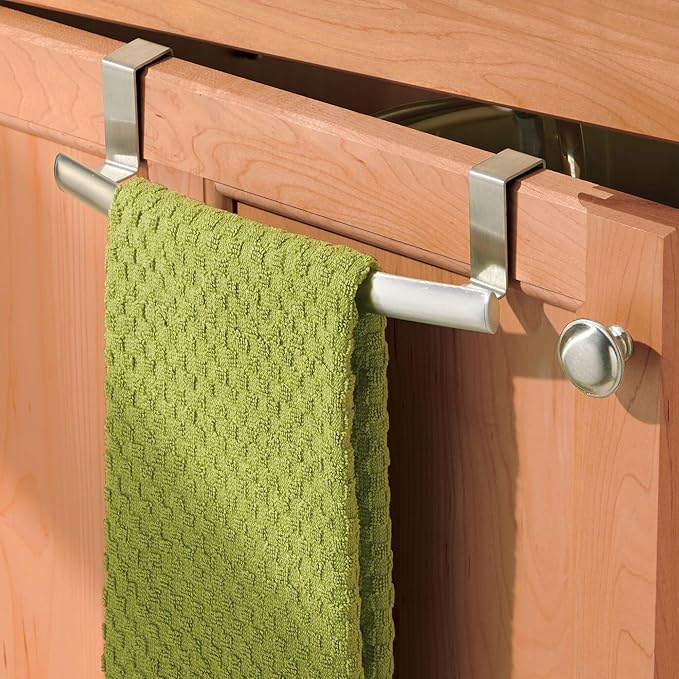 iDesign Axis Curved Over-the-Cabinet Kitchen Bar Holder for Dish and Hand Towels, Pot Holders, 9.75" x 2.75" x 2.5" - Brushed Stainless Steel