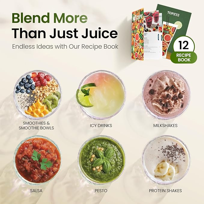 TOPZEE Personal Smoothie Blender, 1000W Single-Serve Blender with 24oz To-Go Cup, Twist-On Start/Stop, for Protein Shakes & Smoothies, Compact Countertop Blender, Black