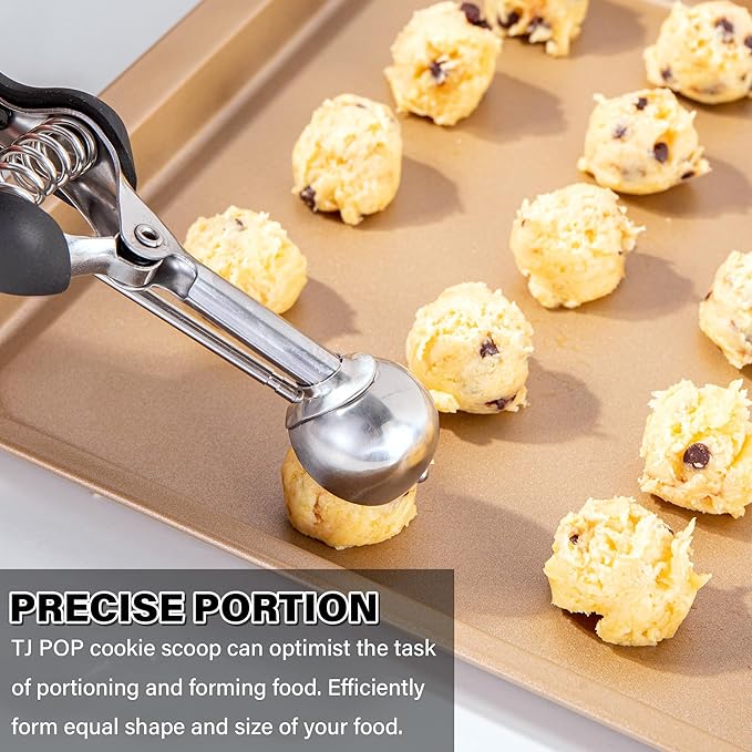 Small Cookie Scoop 2 tsp for Baking, Professional Stainless Steel Mini Ice Cream Scoop 30mm, Cookie Dough Scooper Meatball Scoop, Good Soft Grips, Quick Trigger Release, 10ml (2 Teaspoon)